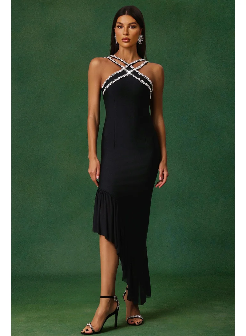 Nialla Sleeveless Diamond Flounce Bandage Maxi Dress